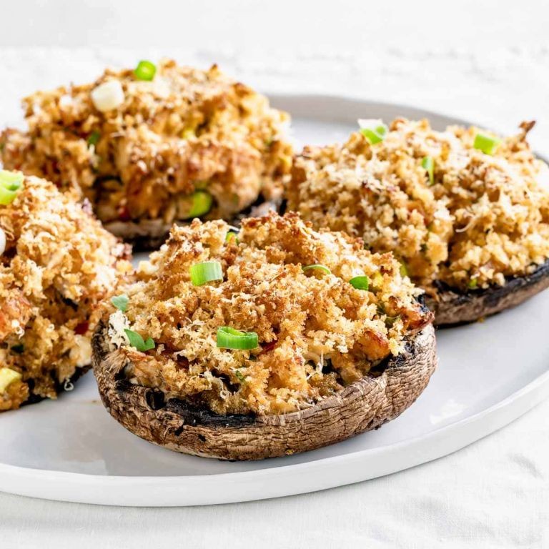 Baked Crabmeat Stuffed Portabella Mushrooms with Hollandaise