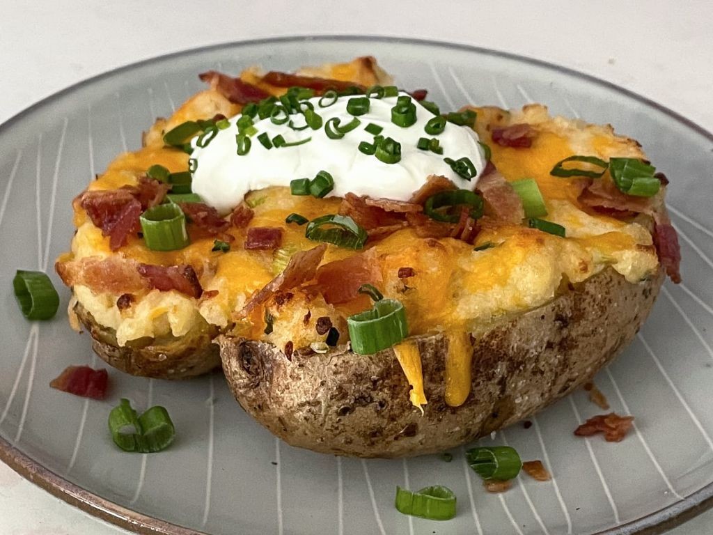 Classic Loaded Baked Potato with Cheddar and Bacon