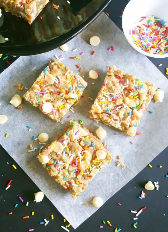 Funfetti Cake Mix Blondies with White Chocolate Chips