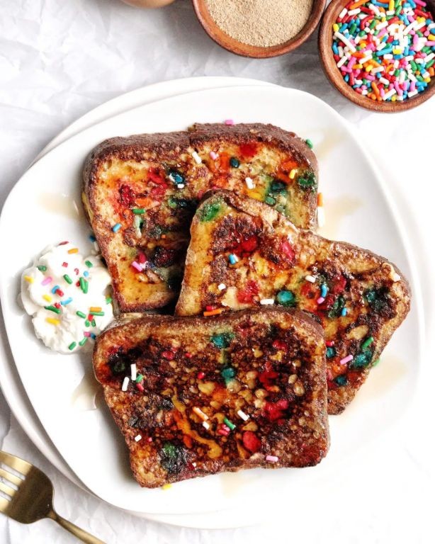 Funfetti Cake Mix French Toast with Maple Syrup