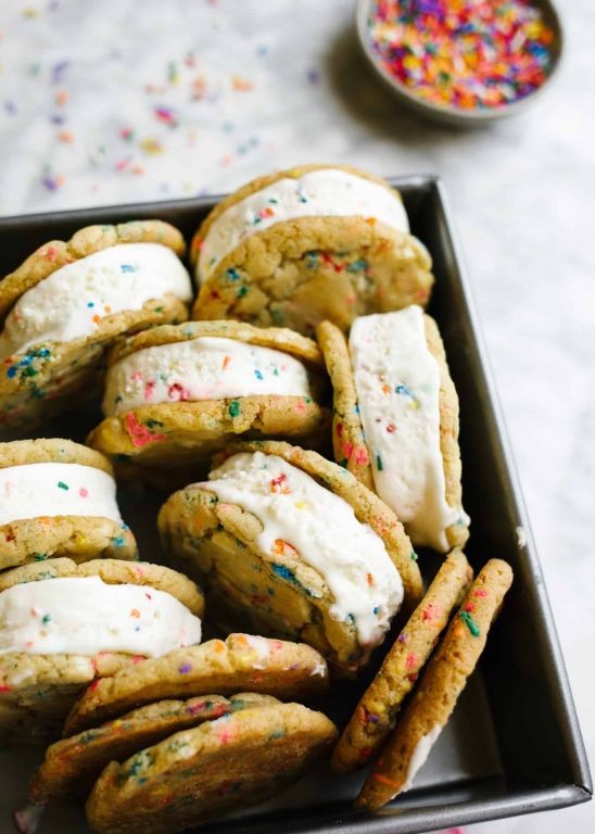 Funfetti Cake Mix Ice Cream Sandwiches with Vanilla Ice Cream