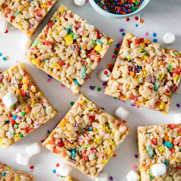 Funfetti Cake Mix Rice Krispie Treats with Sprinkles