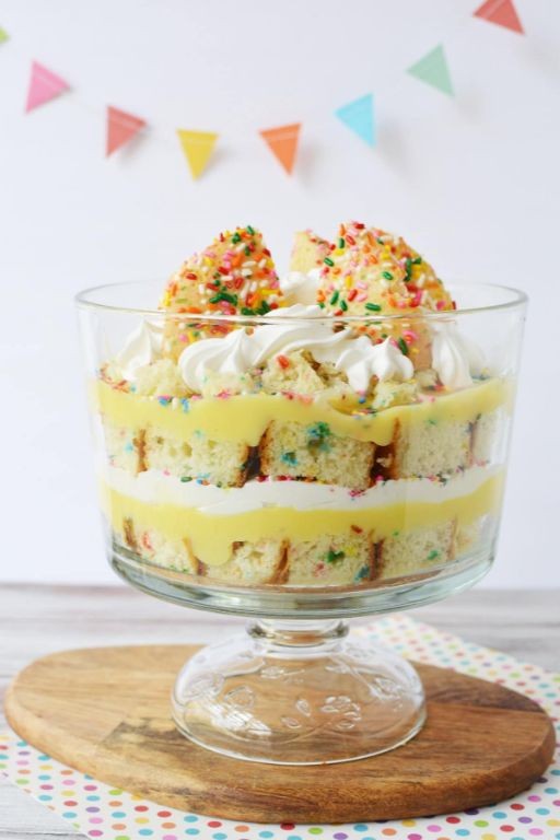 Funfetti Cake Mix Trifle with Layers of Pudding and Whipped Cream