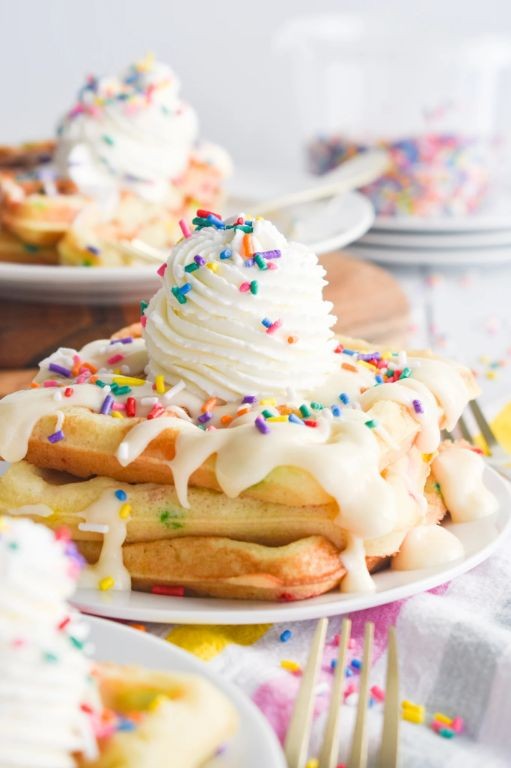 Funfetti Cake Mix Waffles with Whipped Cream Topping