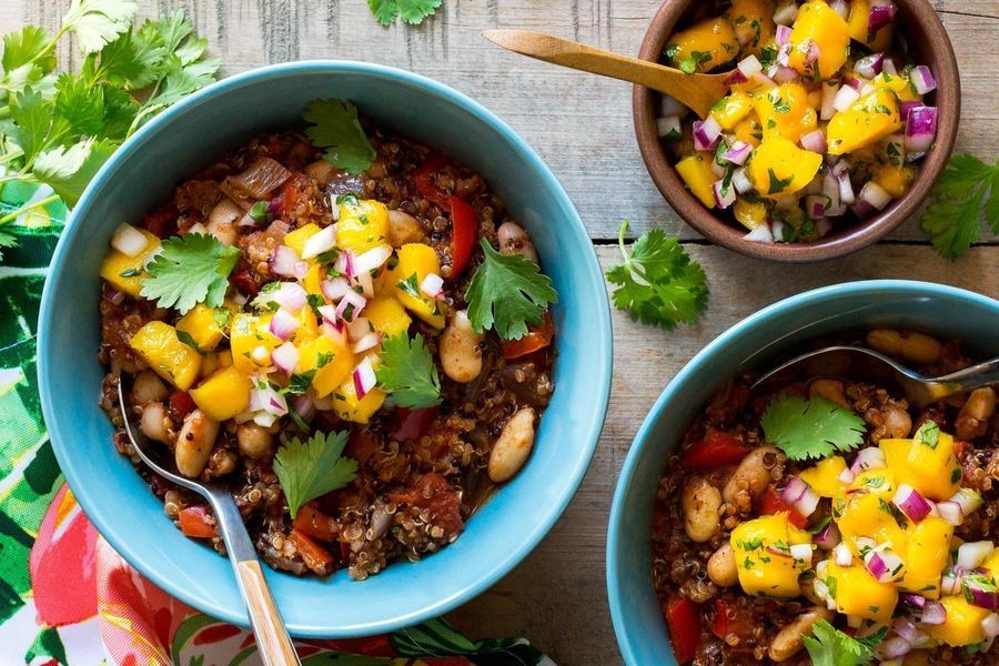 Jamaican jerk quinoa bowl with mango salsa