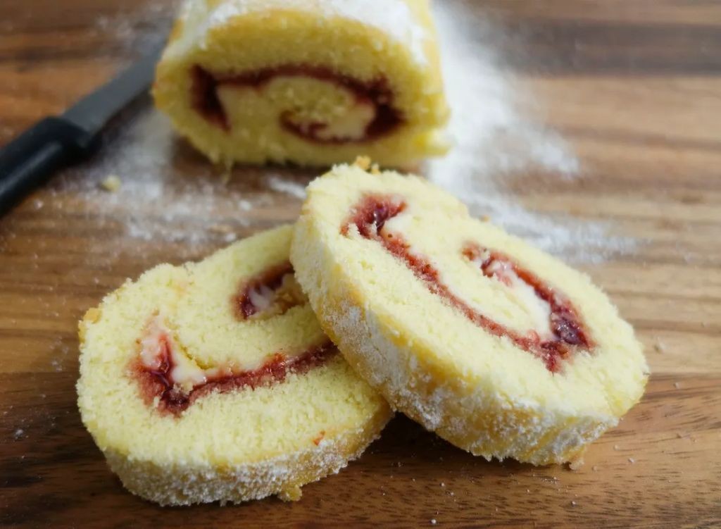 Lemon Creme Roll Cake with Strawberry Jam