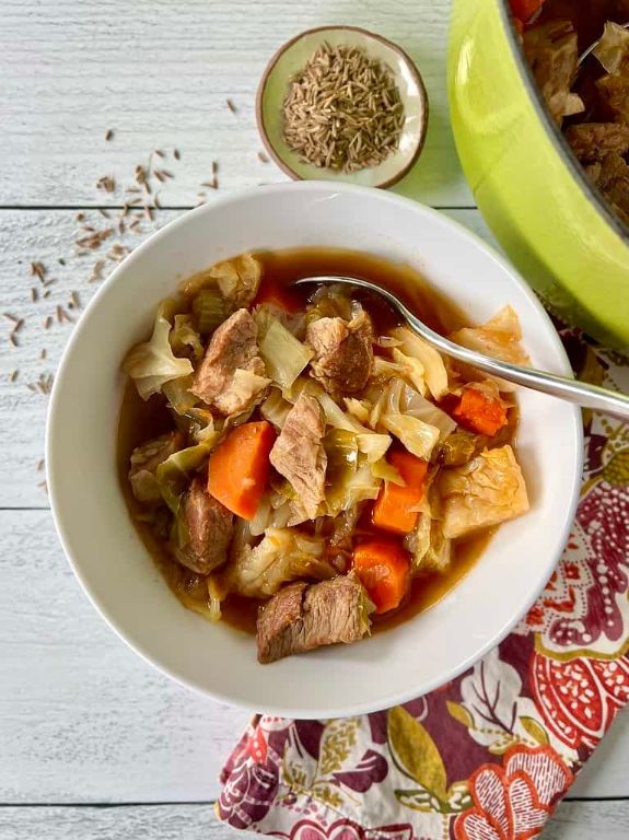 Pork and Cabbage Stew with Caraway Seeds