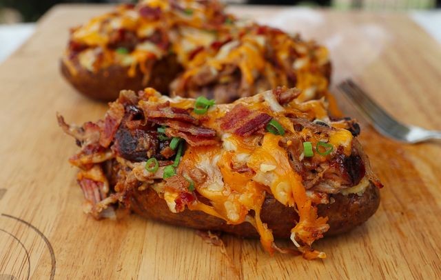 Pulled Pork Loaded Baked Potato with BBQ Sauce