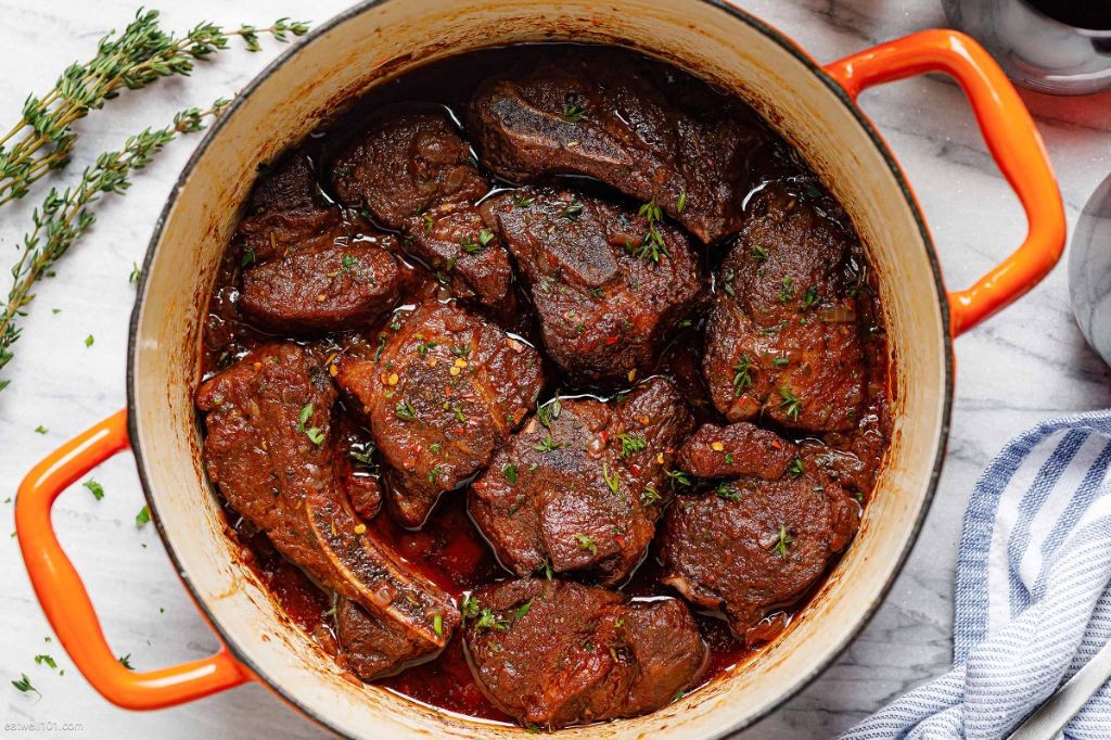 Red Wine Braised Pork Stew with Mushrooms