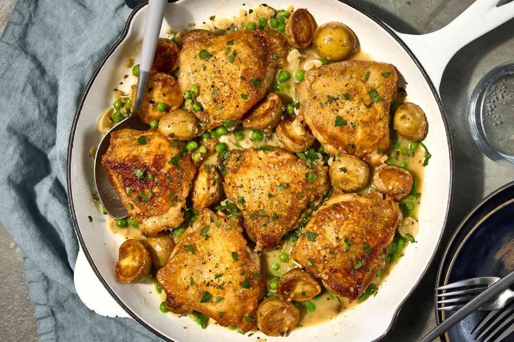 Skillet Chicken Vesuvio with Caramelized Onions