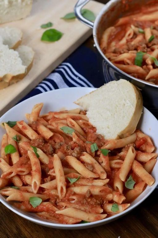 Spicy Ground Beef Arrabbiata Pasta