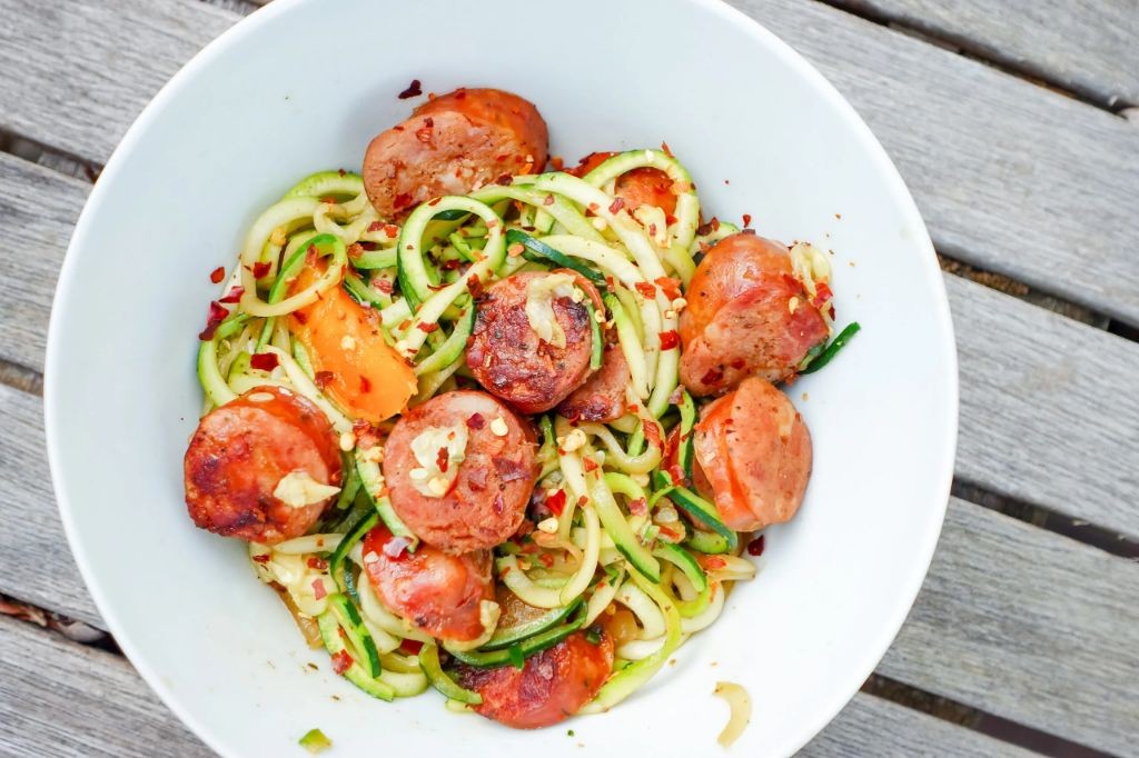 Andouille Sausage and Zucchini Noodle Pasta