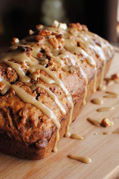 Apple Walnut Bread with Caramel Drizzle
