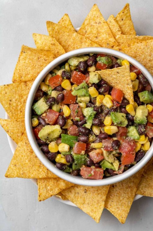 Avocado and Black Bean Salsa with Baked Tortilla Chips