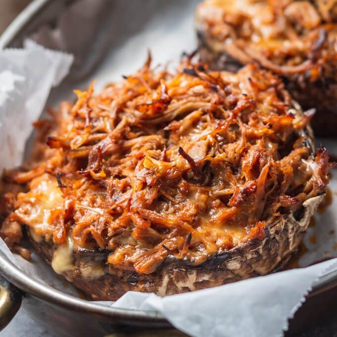BBQ Pulled Pork Stuffed Portobello Mushrooms