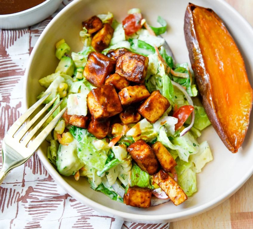 BBQ Ranch Chopped Salad with Crispy Tofu