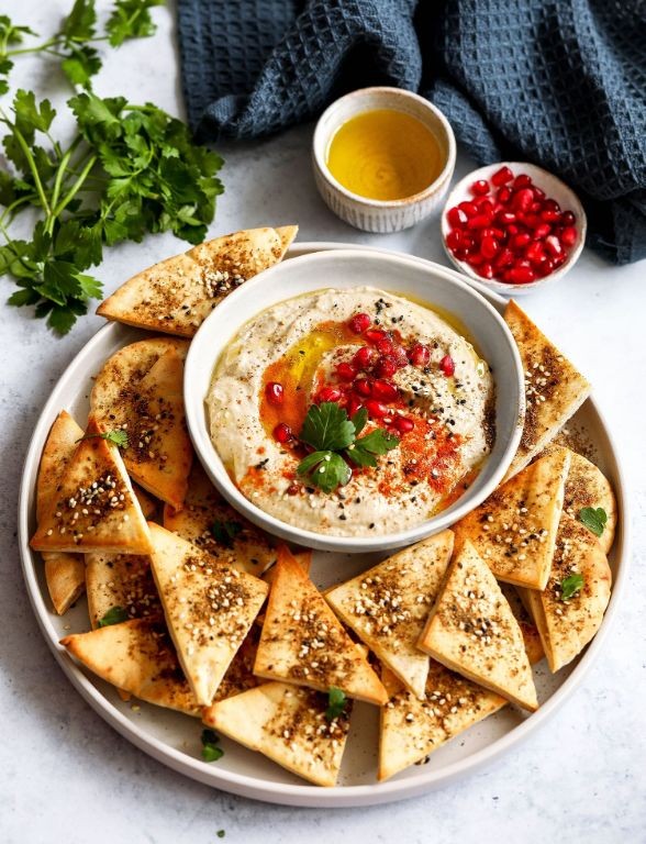Baba Ganoush with Pita Chips and Fresh Herbs