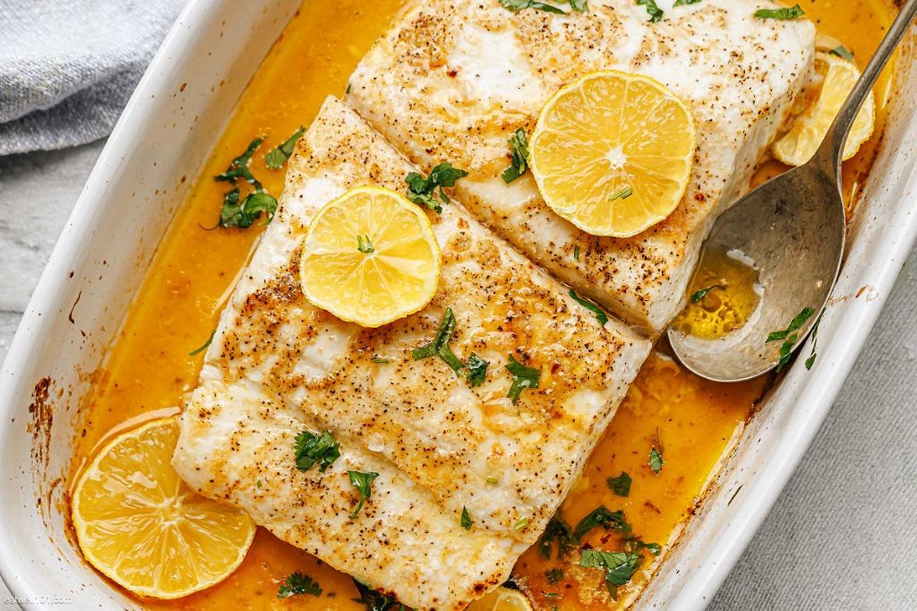 Baked Snakehead Fish with Lemon Butter Sauce
