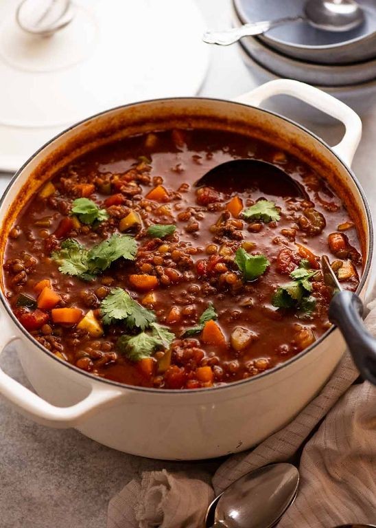 Beef and Lentil Soup with Herbs and Garlic