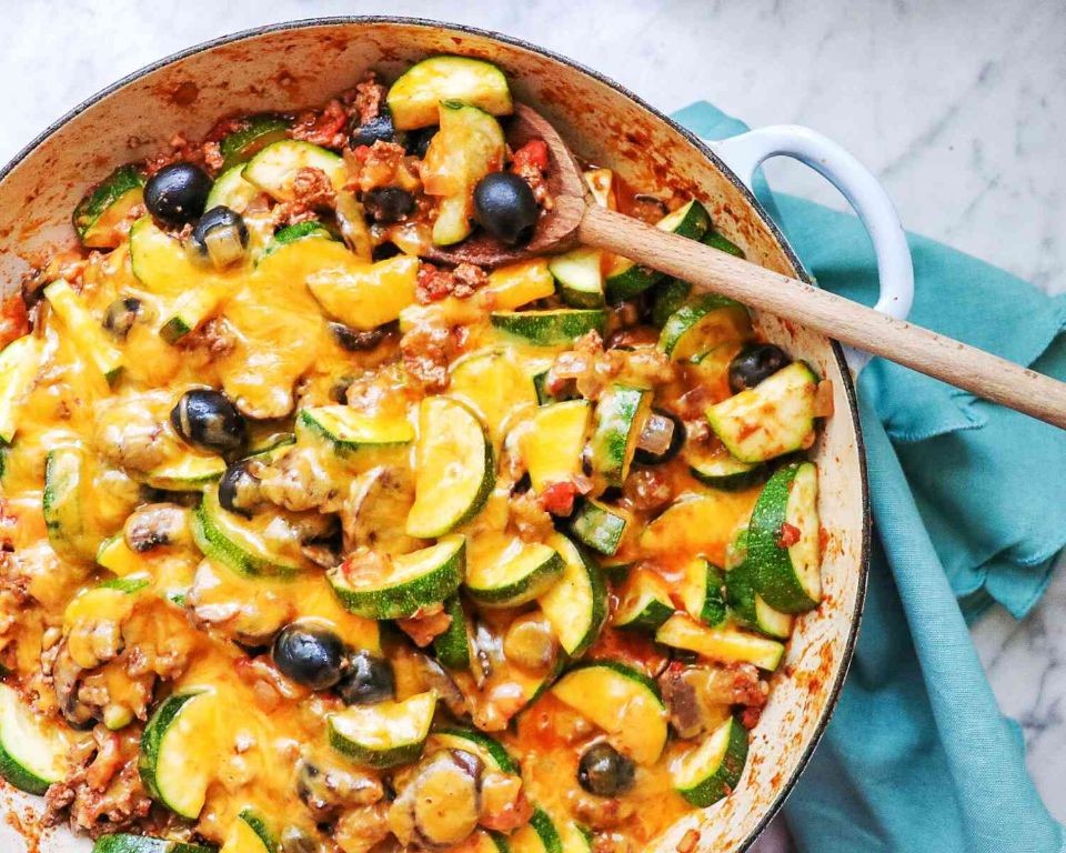 Beef and Zucchini Skillet with Parmesan Topping