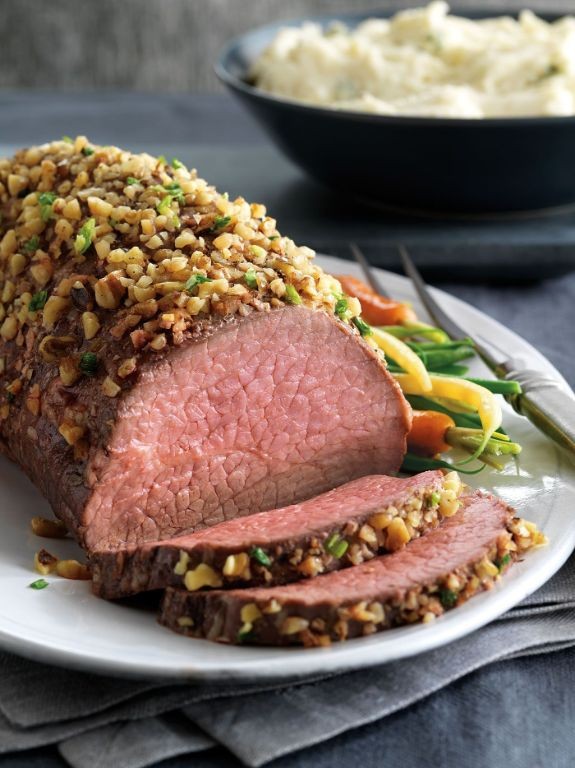 Bison Roast with Blue Cheese and Walnut Crust