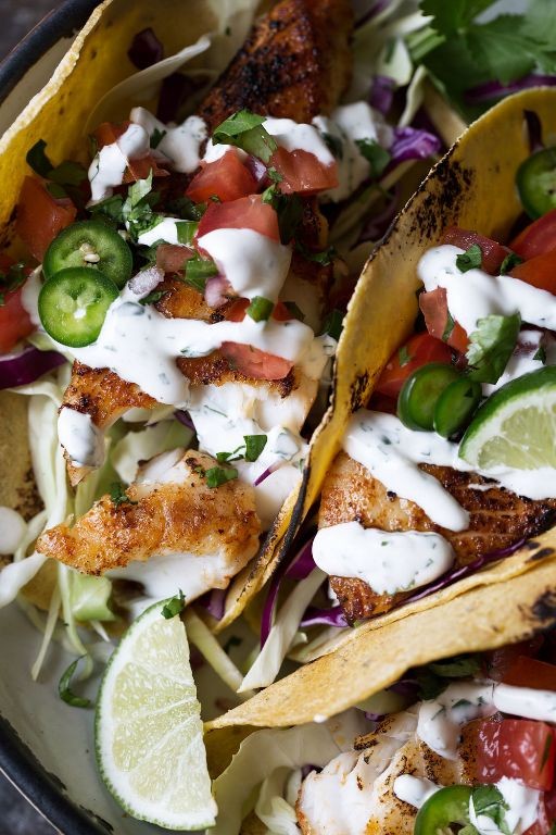 Blackened Baja Fish Tacos with Cilantro Lime Dressing