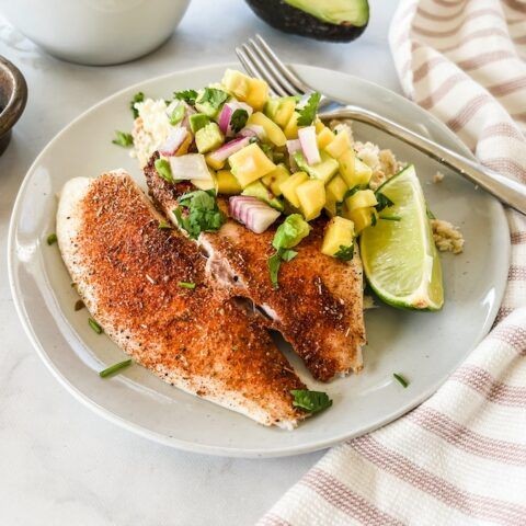 Blackened Tilapia with Mango Salsa and Quinoa