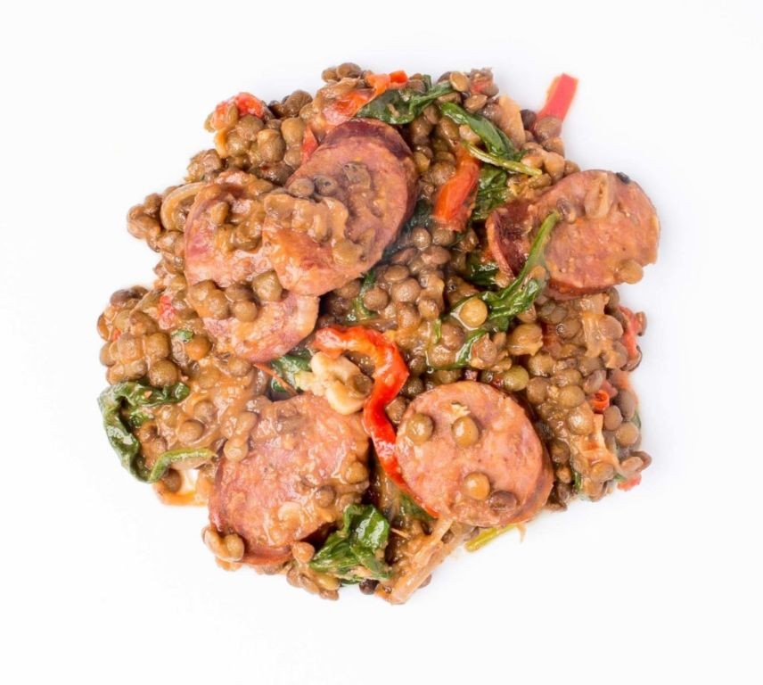 Braised Lentils with Smoked Sausage