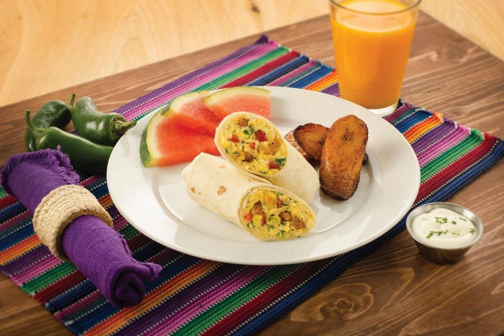 Breakfast Burrito with Fried Plantains and Eggs
