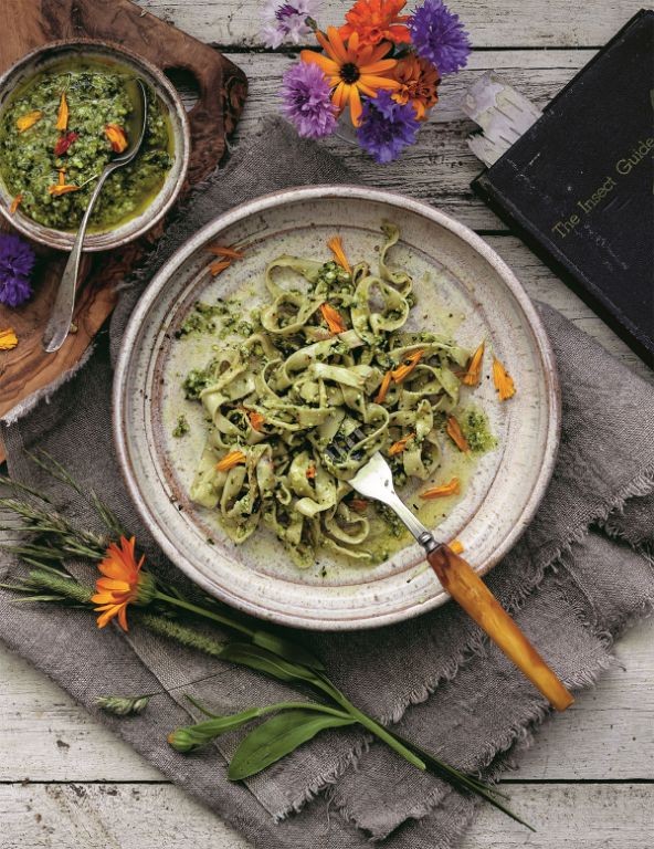 Calendula Pesto with Basil and Pine Nuts