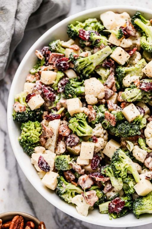 Cauliflower and Broccoli Salad with Greek Yogurt Dressing