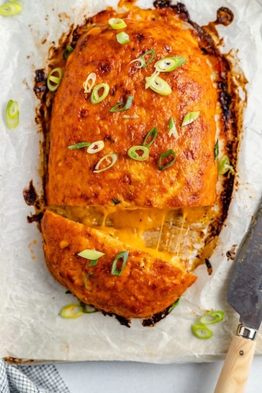 Cheesy Stuffed Chicken Meatloaf