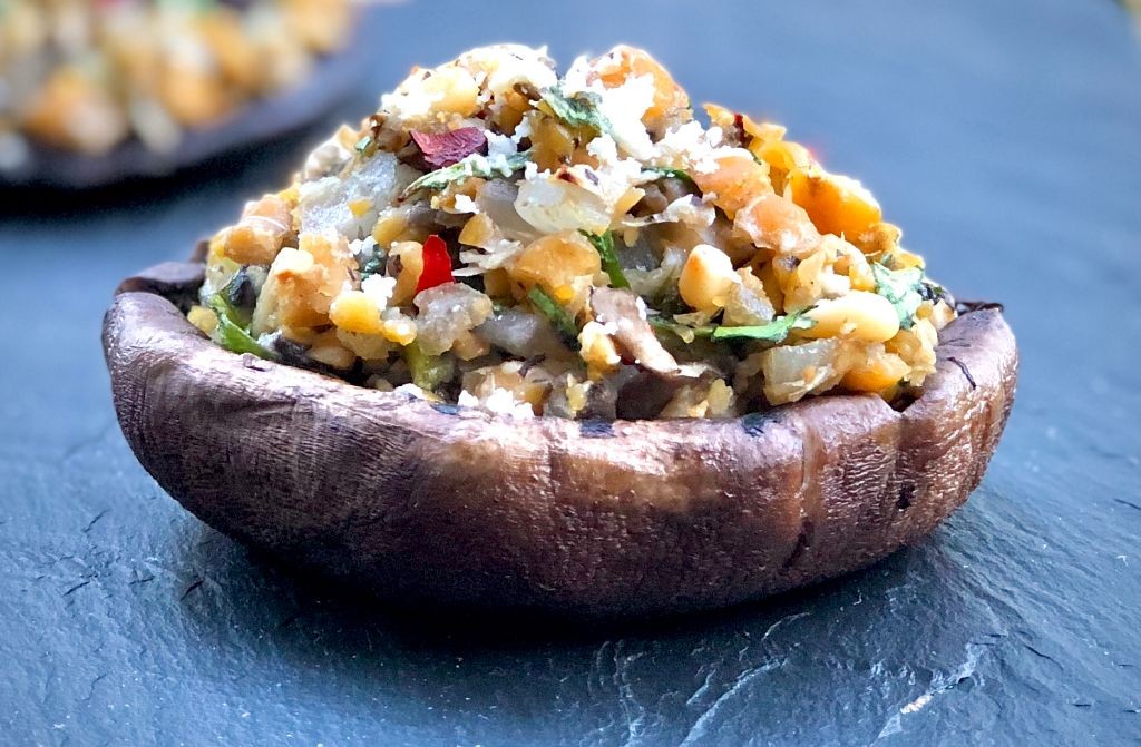 Chickpea and Spinach Stuffed Portobello Mushrooms
