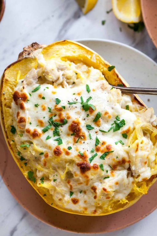 Creamy Alfredo Spaghetti Squash Bake
