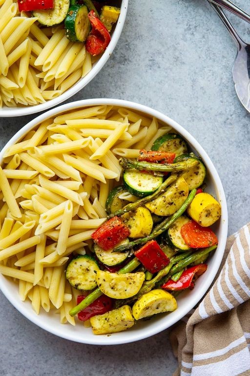 Creamy Pesto Penne with Roasted Vegetables