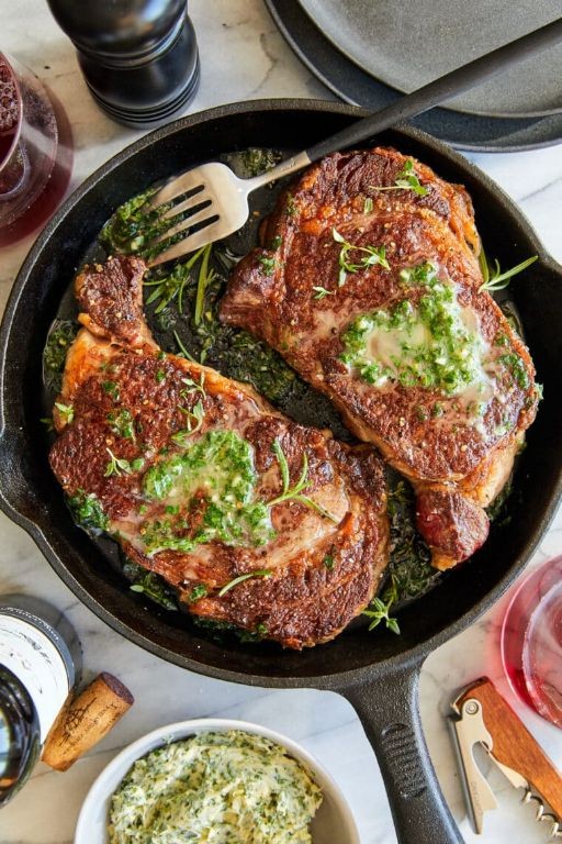 Denver Steak with Herb Butter and Roasted Garlic