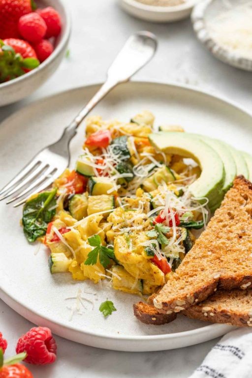 Egg White and Veggie Scramble with Whole Wheat Toast