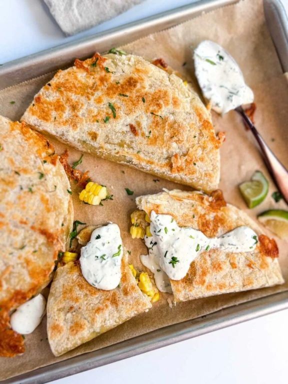 Elote Quesadillas with Lime Sour Cream