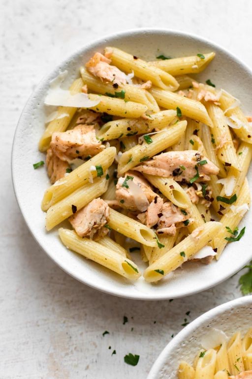 Garlic Butter Herb Penne with Grilled Salmon