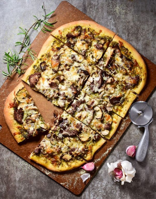 Garlic Butter Steak and Mushroom MeatLovers Pizza
