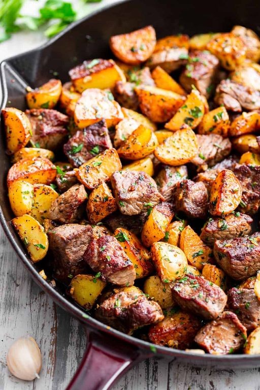 Garlic Butter Steak with Roasted Potatoes