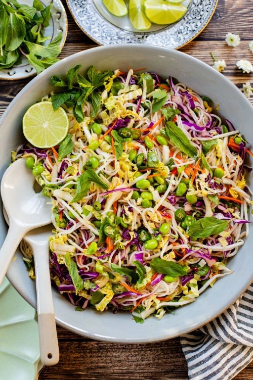 Garlic Chili Rice Noodle Salad with Edamame