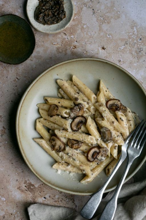 Garlic Mushroom Penne with Truffle Oil