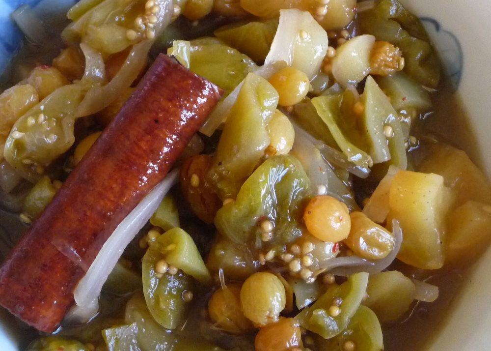 Green Tomato Chutney with Ginger and Raisins