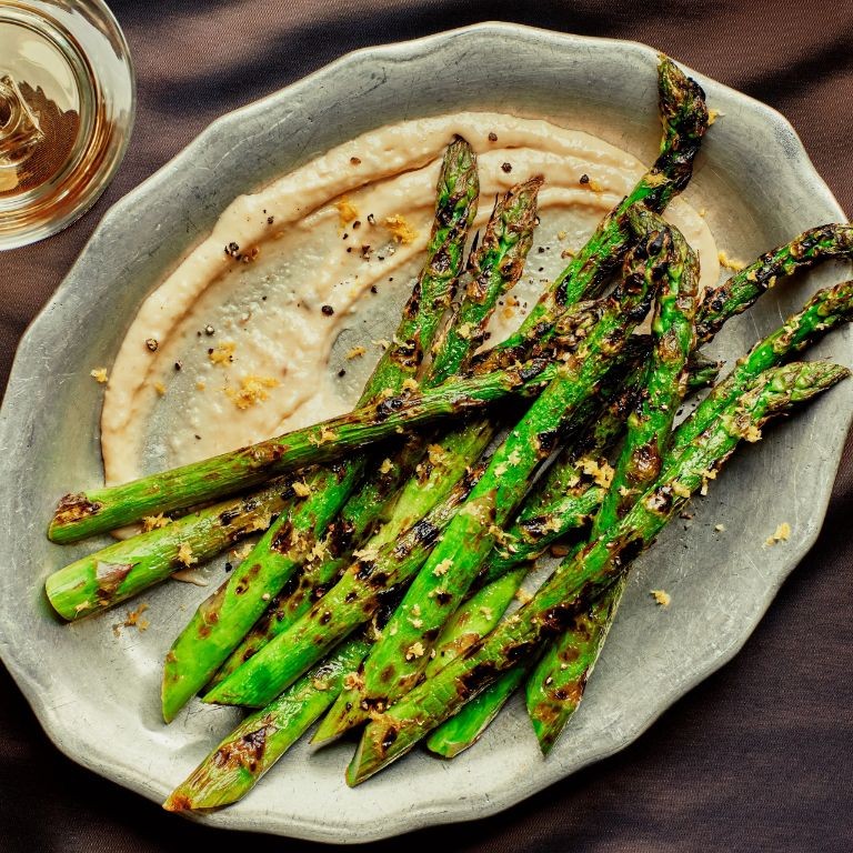 Grilled Asparagus with Tahini Dressing