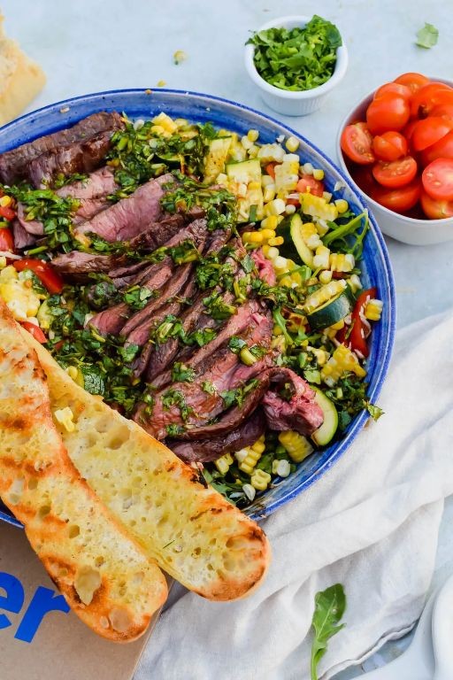 Grilled Sirloin with Chimichurri and Roasted Vegetables