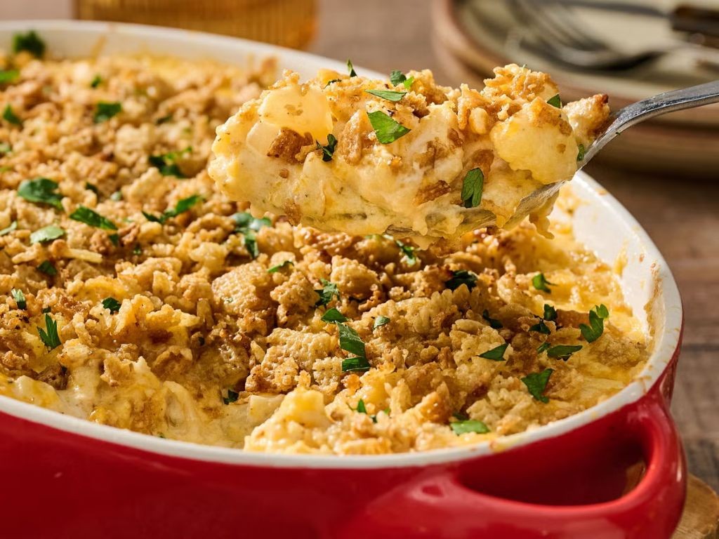 Ground Chicken and Cauliflower Mac and Cheese Casserole