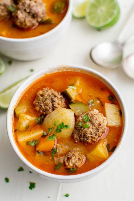 Ground Turkey Albondigas Soup with Lime