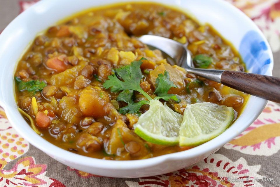 Kabocha Squash and Lentil Stew with Turmeric