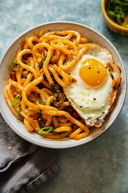 Kimchi Chow Mein with Fried Egg